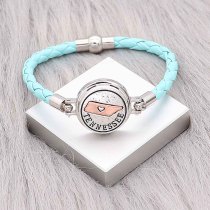 Blue Leather Snap bracelets KC0540 fit 20mm snaps chunks 1 button