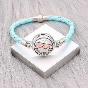 Blue Leather Snap bracelets KC0540 fit 20mm snaps chunks 1 button