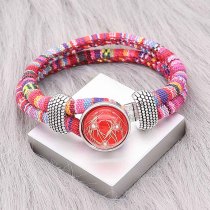 Multicolour cloth Snap bracelets KC0552 fit 20mm snaps chunks 1 button