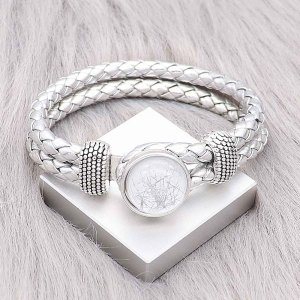 Silver  Leather Snap bracelets KC0546  fit 20mm snaps chunks 1 button