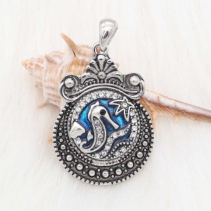 20MM  Seahorses  and  blue  enamel snap sliver Plated KC6622 snaps jewelry