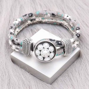 Multicolour gray leather Snap bracelets KC0556 fit 20mm snaps chunks 1 button