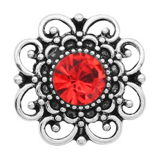 20MM flower snap sliver Plated with red rhinestones  KC6641 snaps jewelry