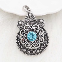 20MM flower snap sliver Plated with blue rhinestones  KC6642 snaps jewelry