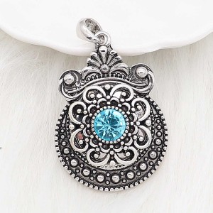20MM flower snap sliver Plated with blue rhinestones  KC6642 snaps jewelry