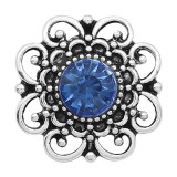 20MM flower snap sliver Plated with blue rhinestones  KC6640 snaps jewelry
