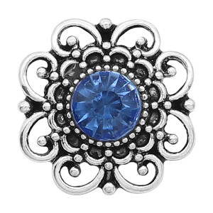 20MM flower snap sliver Plated with blue rhinestones  KC6640 snaps jewelry