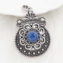 20MM flower snap sliver Plated with blue rhinestones  KC6640 snaps jewelry