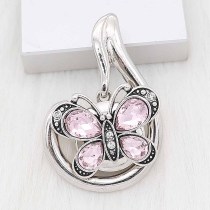 20MM Butterfly snap sliver Plated with pink  rhinestones KC6650 snaps jewelry