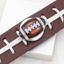 20MM Football with brown enamel  snap sliver Plated with rhinestones KC6669 snaps jewelry