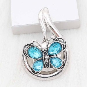 20MM Butterfly snap sliver Plated with blue rhinestones KC6652 snaps jewelry