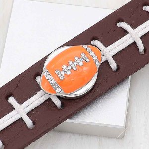 20MM Football with orange enamel  snap sliver Plated with rhinestones KC6667 snaps jewelry