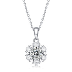 1 CT DEF 6.5mm VVS Romantic snowflake Moissanite Sterling Silver Pendant Necklace Platinum plating 45CM chain