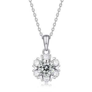 1 CT DEF 6.5mm VVS Romantic snowflake Moissanite Sterling Silver Pendant Necklace Platinum plating 45CM chain
