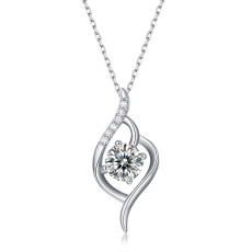 1 CT DEF VVS Moissanite Love at first sight  Sterling Silver Pendant Necklace Platinum plating 45CM chain