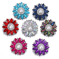 20MM design snap Silver Plated With rose red rhinestones and pearl charms KC9441 snaps jewerly