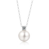 Sparkling stars and shining moon Necklace 10MM pearl Moissanite Sterling Silver Pendant Necklace Platinum plating 45CM chain