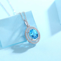 Heart of ocean Necklace 3CT Blue Topaz gems with Moissanite Sterling Silver Pendant Necklace Platinum plating 45CM chain