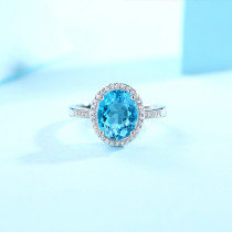 Blue Tears Princess ring 3CT Blue Topaz Gem with Moissanite Sterling Silver Classic Ring  Platinum plating adjustable size