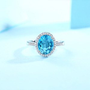 Blue Tears Princess ring 3CT Blue Topaz Gem with Moissanite Sterling Silver Classic Ring  Platinum plating adjustable size