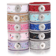1 buttons 10 colors leather with  rhinestone new type 20MM Bracelet fit 20mm snaps chunks