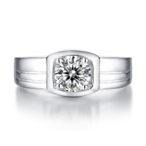 1 CT DEF Moissanite Simple men's ring male Sterling Silver Man Classic wedding Rings Platinum plating adjustable size