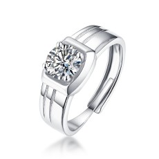 1 CT DEF Moissanite Simple men's ring male Sterling Silver Man Classic wedding Rings Platinum plating adjustable size