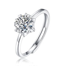 0.5-3 CT DEF VVS 6.5mm Star Ring Moissanite Diamond Sterling Silver Classic Ring  Platinum plating adjustable size