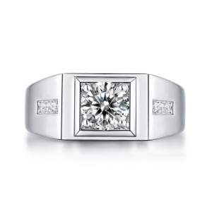 1 CT DEF Moissanite Rich square diamond male ring ring male Sterling Silver Man Classic wedding Rings Platinum plating adjustable size