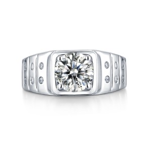 2 CT DEF Moissanite Everything goes smoothly ring male Sterling Silver Man Classic wedding Rings Platinum plating adjustable size