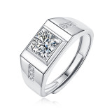 1 CT DEF Moissanite Rich square diamond male ring ring male Sterling Silver Man Classic wedding Rings Platinum plating adjustable size