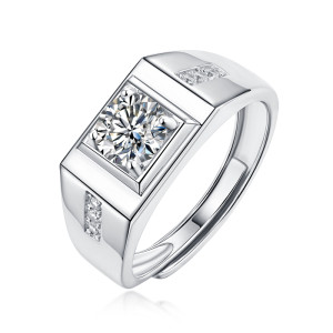 1 CT DEF Moissanite Rich square diamond male ring ring male Sterling Silver Man Classic wedding Rings Platinum plating adjustable size