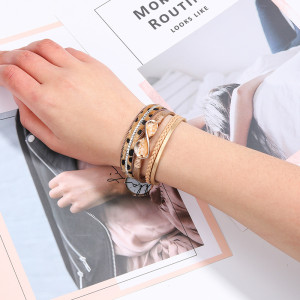 Pu square brick multi-layer braided wave Bracelet leopard Bracelet