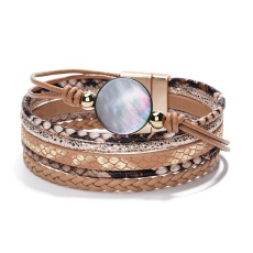 Fashion magnet buckle woven bracelet pendant Python pattern colorful shell women's Bracelet