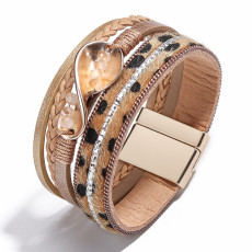 Pu square brick multi-layer braided wave Bracelet leopard Bracelet