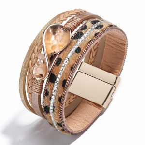Pu square brick multi-layer braided wave Bracelet leopard Bracelet