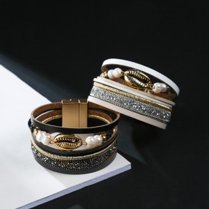Genuine leather diamond bracelet Bohemian multi-layer handmade pearl bracelet