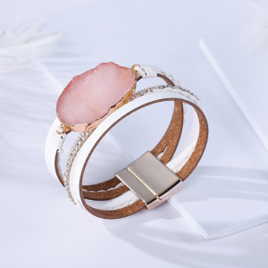 Multi layer crystal stone genuine leather bracelet hot sale in Scenic Area