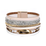 Genuine leather diamond bracelet Bohemian multi-layer handmade pearl bracelet