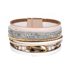 Genuine leather diamond bracelet Bohemian multi-layer handmade pearl bracelet