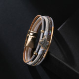 Stick diamond bracelet national style multi layer PU leather clover lucky Bracelet