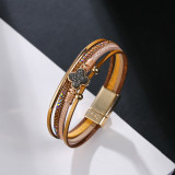 Stick diamond bracelet national style multi layer PU leather clover lucky Bracelet