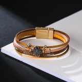 Stick diamond bracelet national style multi layer PU leather clover lucky Bracelet