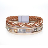 Bohemian National Style Bracelet multi layer leather woven Handmade Beaded Crystal Bracelet