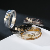 New PU Leather Multi stick diamond bracelet Life Tree Bohemian fashion girl Bracelet