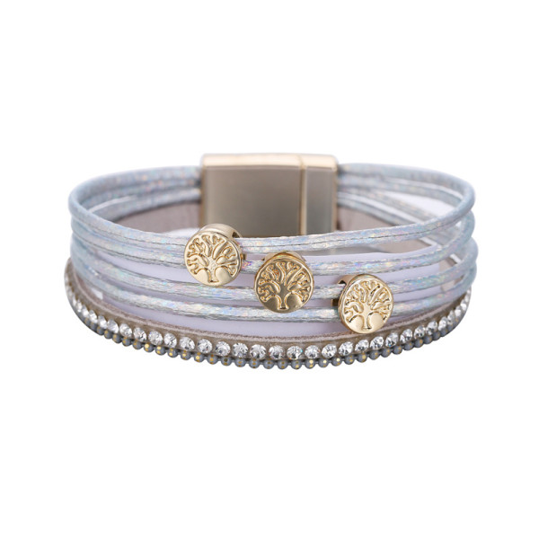 New PU Leather Multi stick diamond bracelet Life Tree Bohemian fashion girl Bracelet