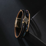 Stick diamond bracelet national style multi layer PU leather clover lucky Bracelet