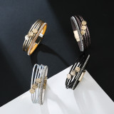New PU Leather Multi stick diamond bracelet Life Tree Bohemian fashion girl Bracelet
