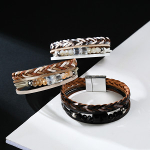 Bohemian National Style Bracelet multi layer leather woven Handmade Beaded Crystal Bracelet