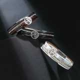 Multi layer leather buckle bracelet with diamond Life Tree